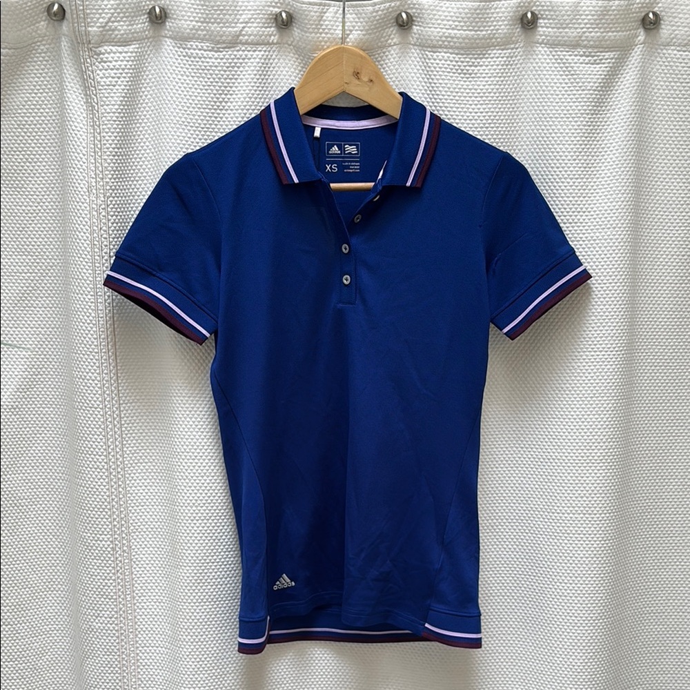 Adidas Blue Polo Golf Shirt Sporty Knit Design